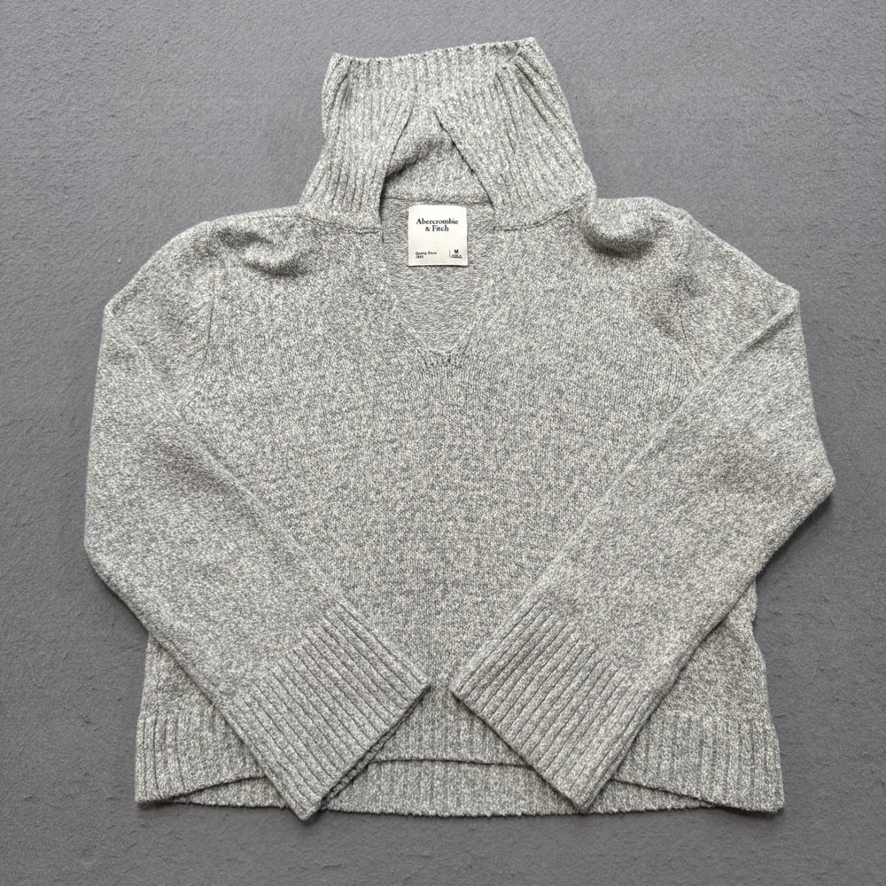 Abercrombie & Fitch Sweater Women's Medium Gray Marl V-Neck Ribbed Knit Pullover